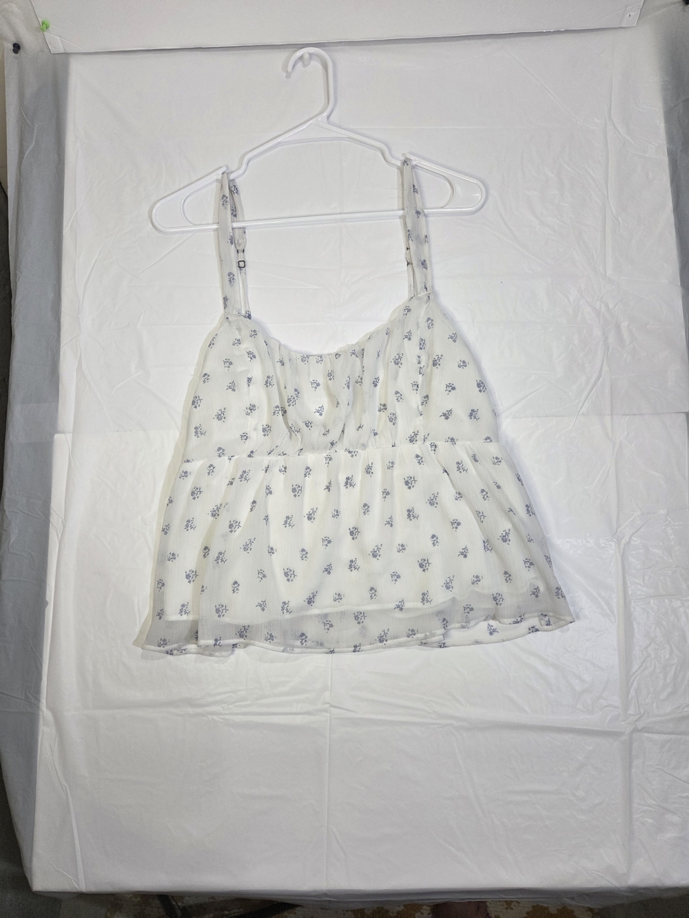 Ivory Floral Ruffled Camisole with Adjustable Straps - Picture 3 of 14